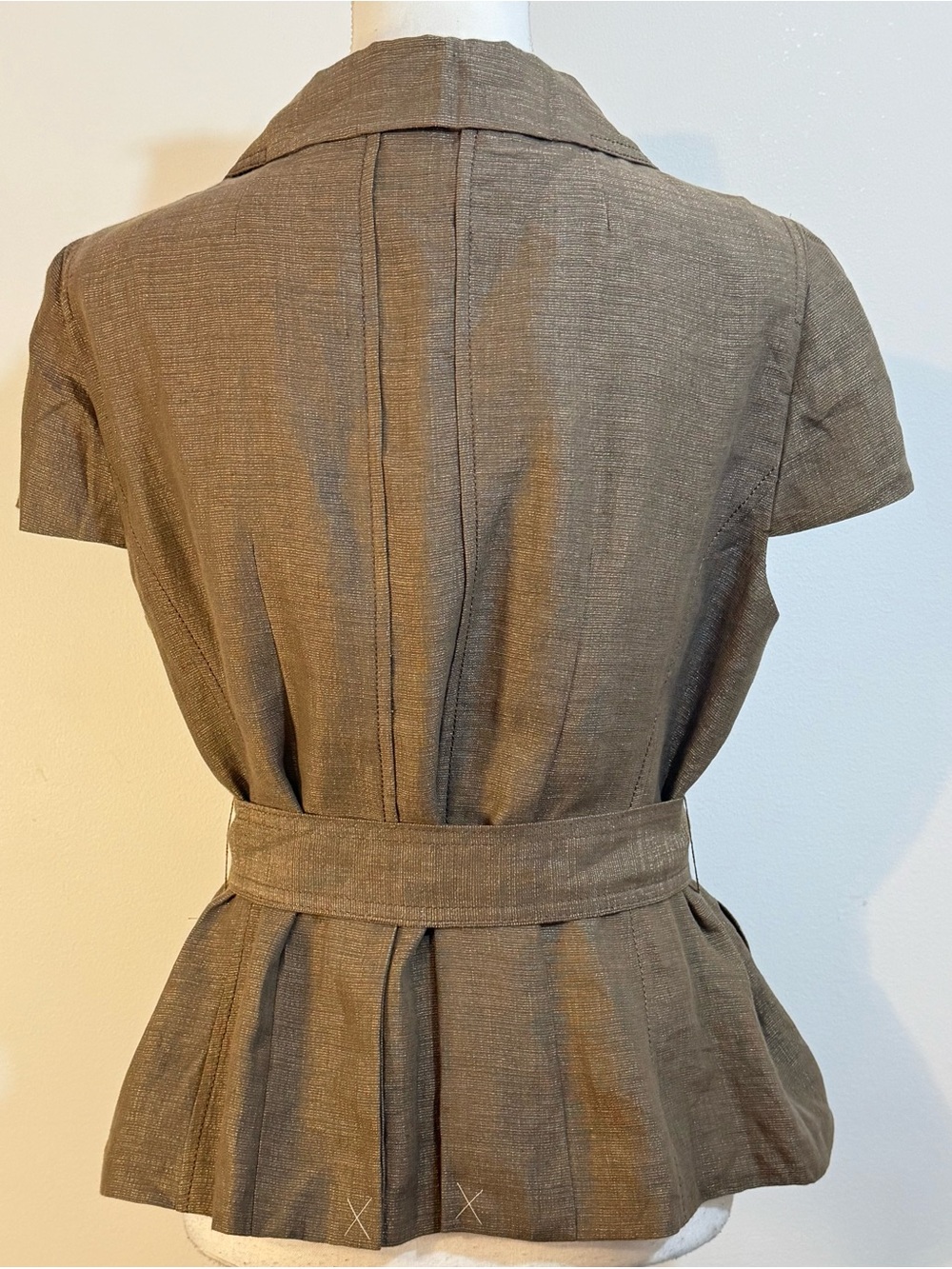 Ann Taylor Loft Brown Linen Blend Belted Short Sleeve Jacket Blazer Size 14 NWT - Picture 3 of 8
